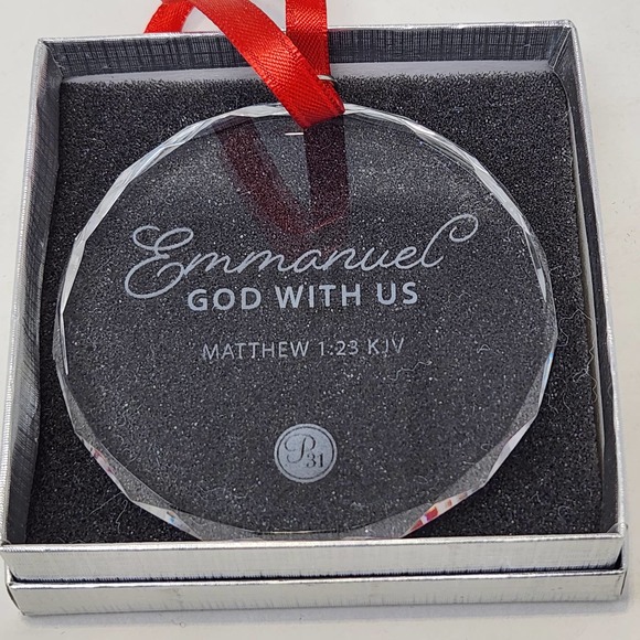 Crystal Glass Bible Verse Ornament Emmanuel God With Us Matthew1:23 Holiday - Picture 1 of 5